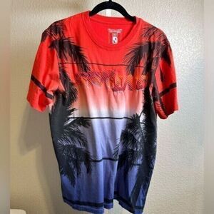 NWT Dreamland Men’s Red White Blue Palm Tree Short Sleeve Tee Shirt - Size Med